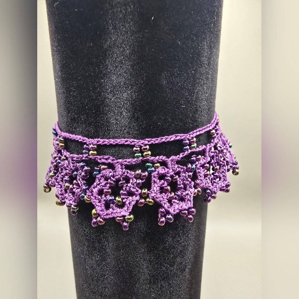 Bracelet Handcrafted Purple Beaded Crochet Bracelet